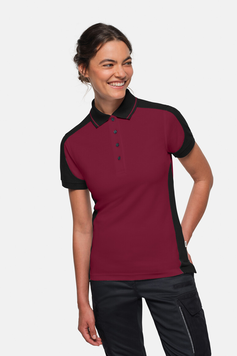 HAKRO 339 Damen Poloshirt Contrast MIKRALINAR® ECO in Weinrot/Schwarz, Größe S