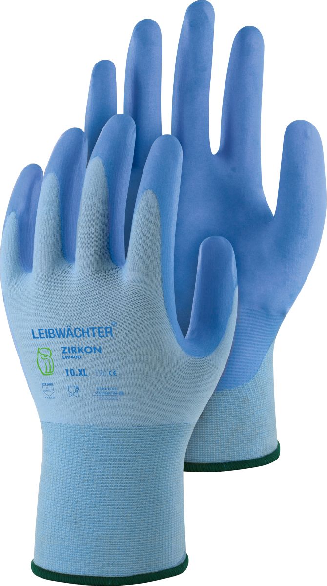 Nylon-Spandex-Handschuh mit Hybrid-PU-Beschichtung LW400 "Zirkon" in Hellblau Gr. 10 - Leibwächter