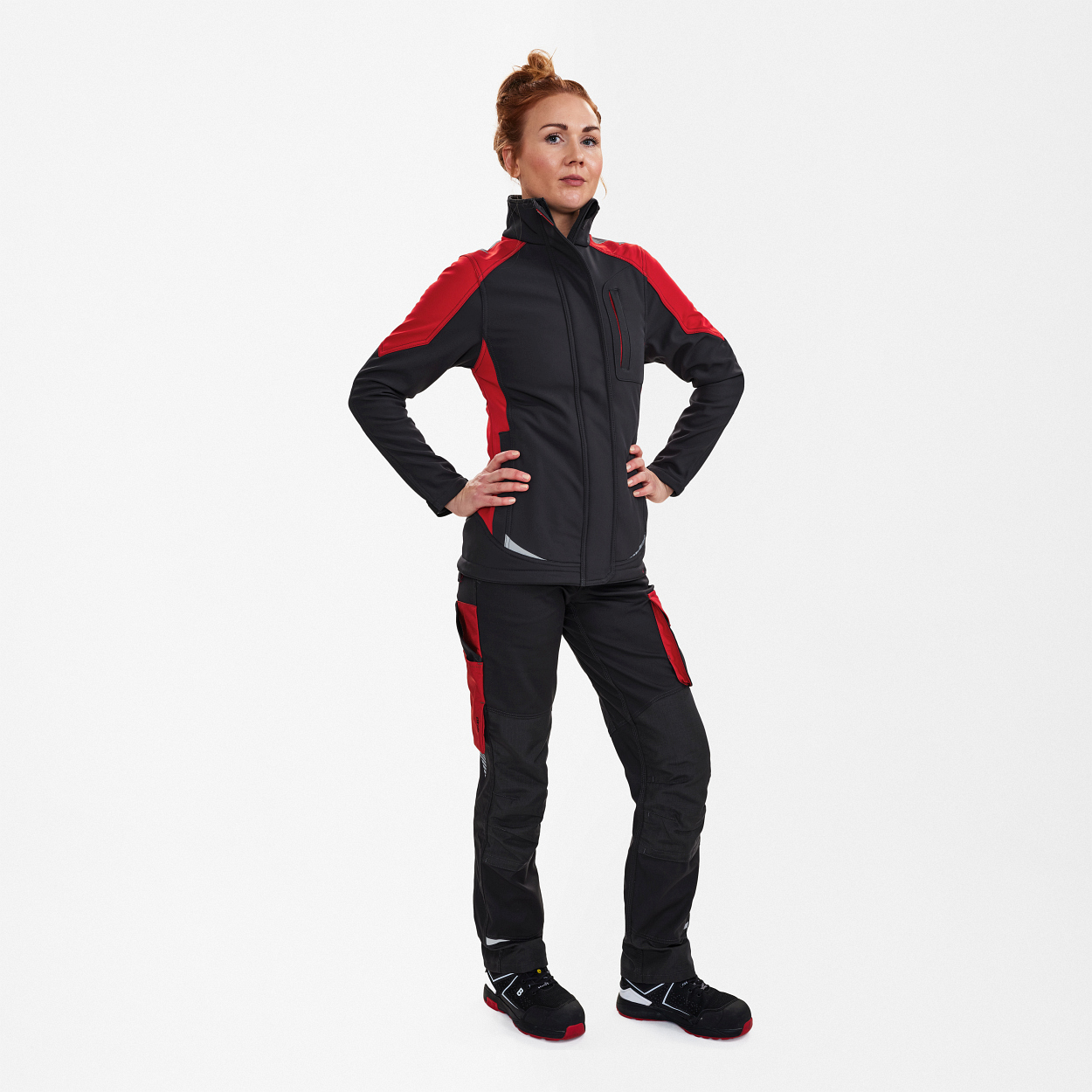 ENGEL Galaxy Damen Softshelljacke in Anthrazit Grau/Tomato Red, Größe XS