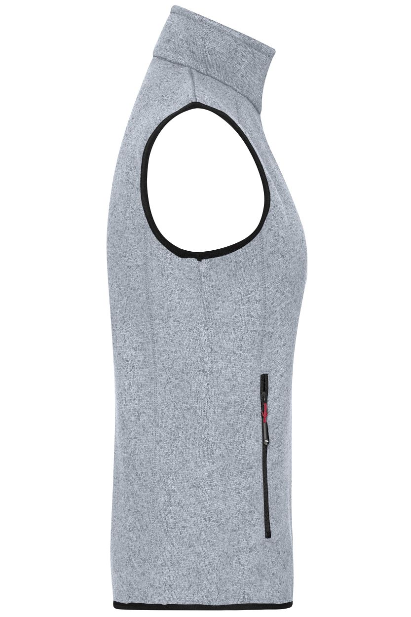 Men's Knitted Fleece Vest "JN774" in Light-Grey-Melange/Red, Größe 3XL - Daiber