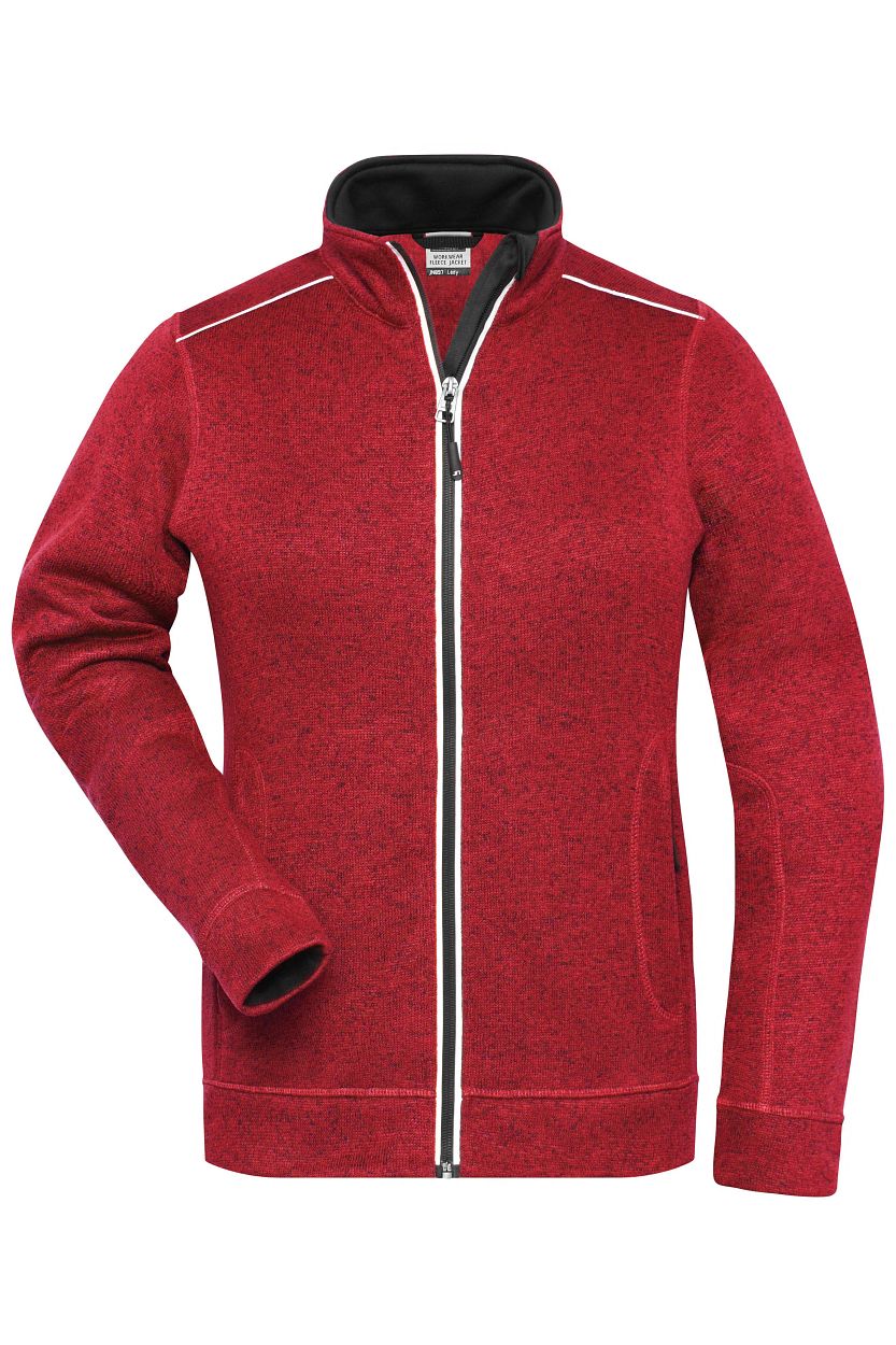 Ladies' Knitted Workwear Fleece Jacket - SOLID - "JN897" in Red-Melange/Black, Größe 4XL - Daiber