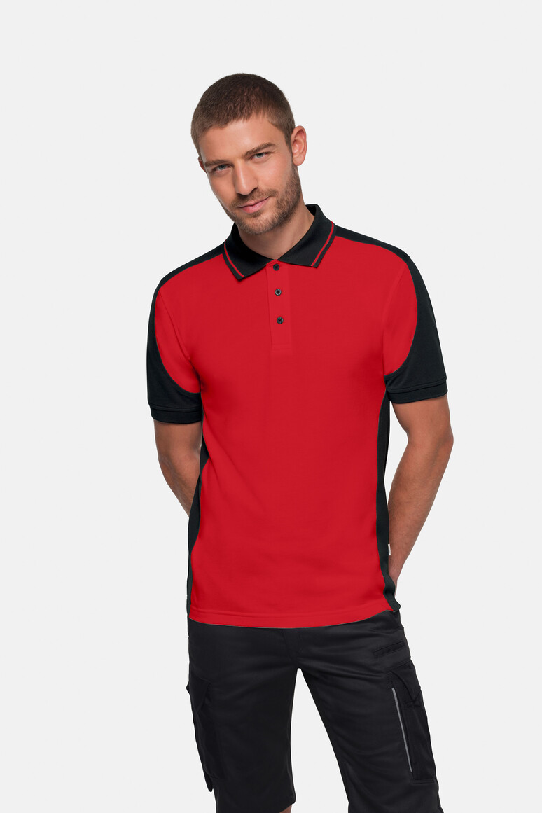 HAKRO 539 Poloshirt Contrast MIKRALINAR® ECO in Rot/Schwarz, Größe 6XL
