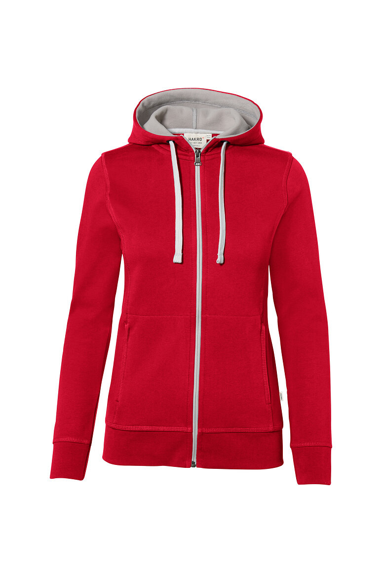 HAKRO 255 Damen Kapuzenjacke Bonded ECO in rot/silber, Größe 3XL