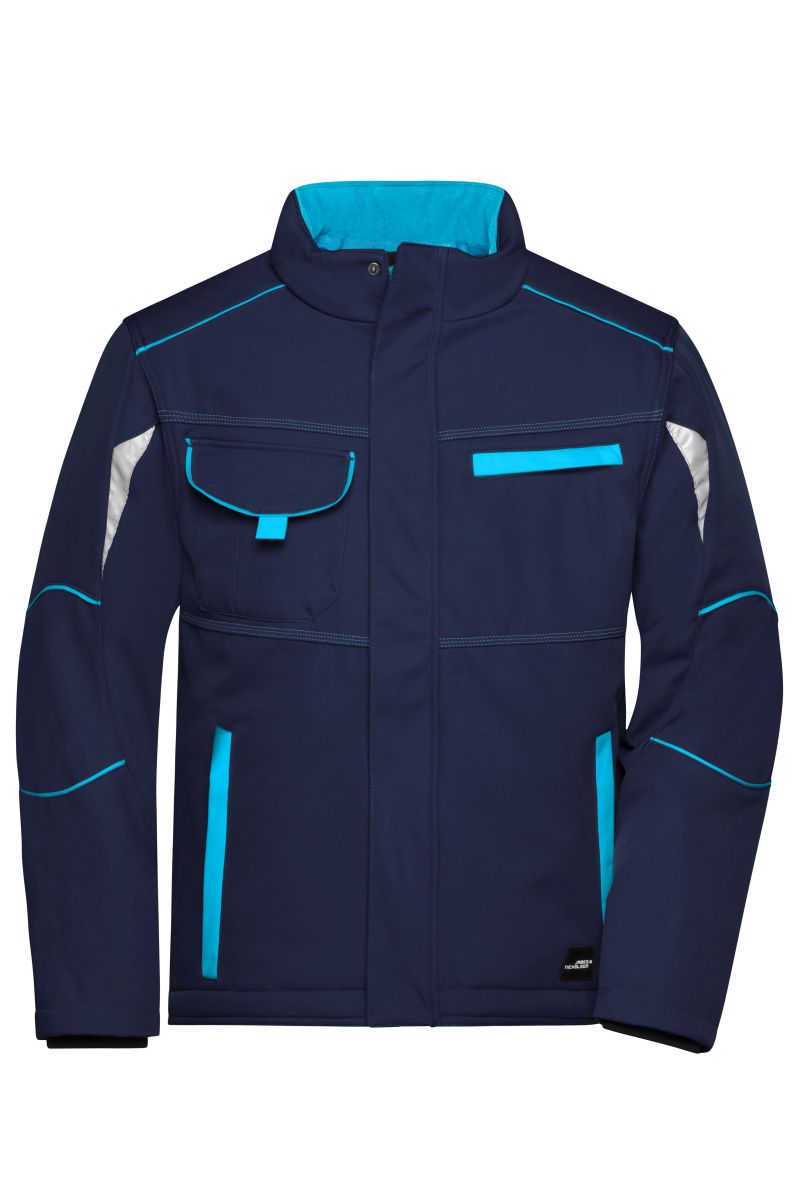 JN853 Workwear Softshell gefütterte Jacke - COLOR - in Navy / Turquoise, Größe 3XL von James & Nicholson