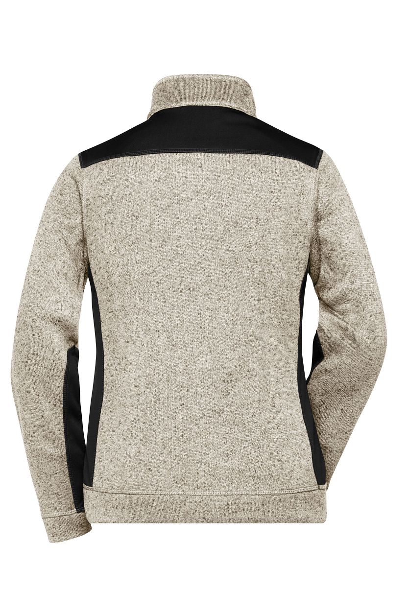 Ladies' Knitted Workwear Fleece Jacket - STRONG - "JN861" in Stone-Melange/Black, Größe 4XL - Daiber