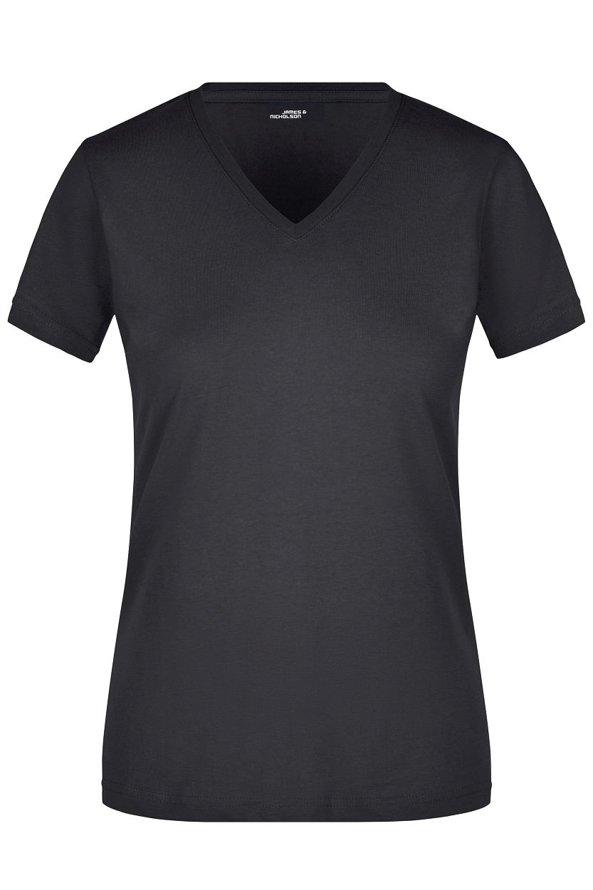 Ladies' Slim Fit V-T "JN972" in Black, Größe 2XL - Daiber