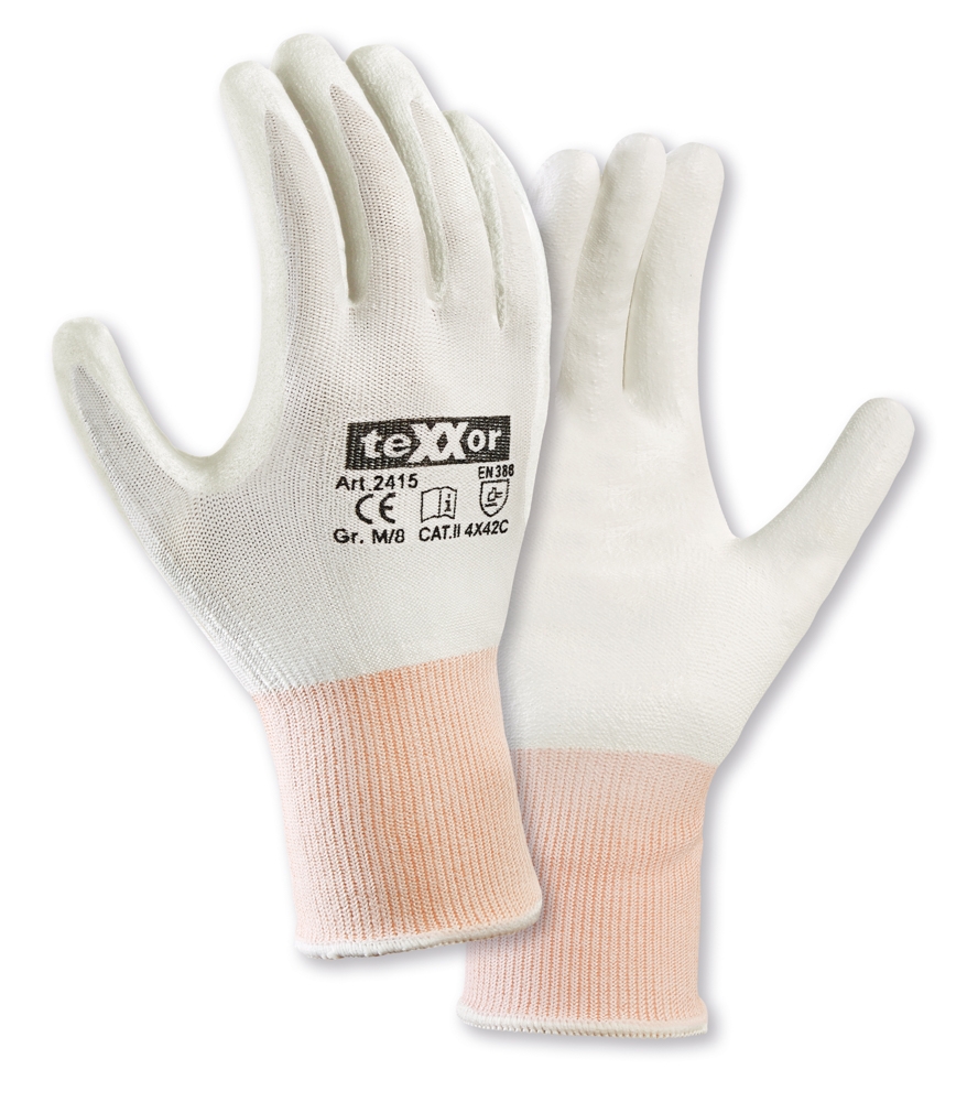 teXXor® Schnittschutz-Strickhandschuhe PU-BESCHICHTUNG in Weiß, Größe 11
