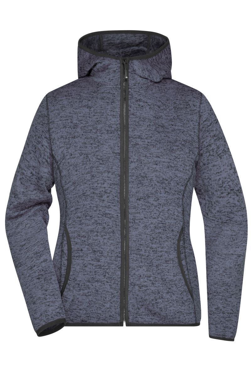 JN588 Damen Knitted Fleece Hoody in Denim-Melange / Black, Größe M von James & Nicholson