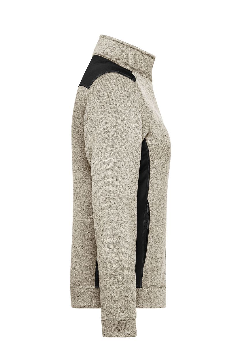 Ladies' Knitted Workwear Fleece Jacket - STRONG - "JN861" in Stone-Melange/Black, Größe 4XL - Daiber