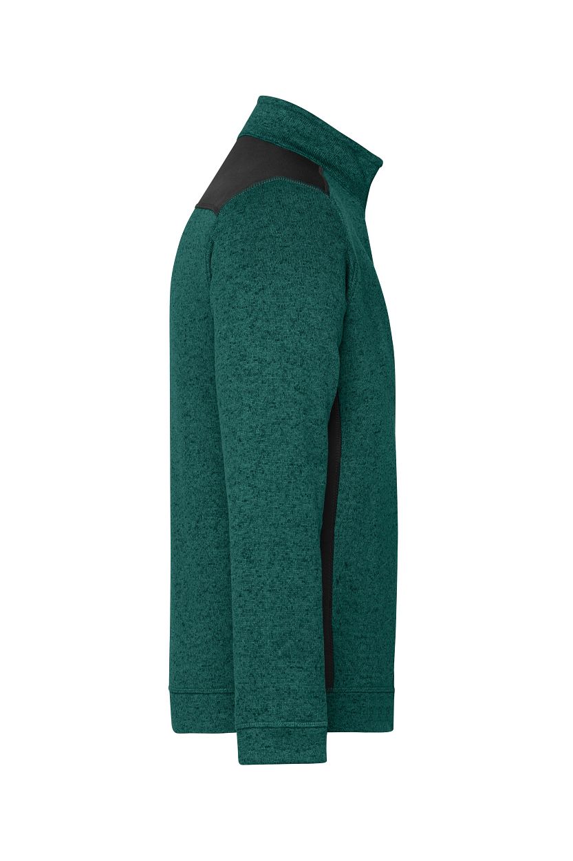 Men's Knitted Workwear Fleece Half-Zip - STRONG - "JN864" in Dark-Green-Melange/Black, Größe 6XL - Daiber