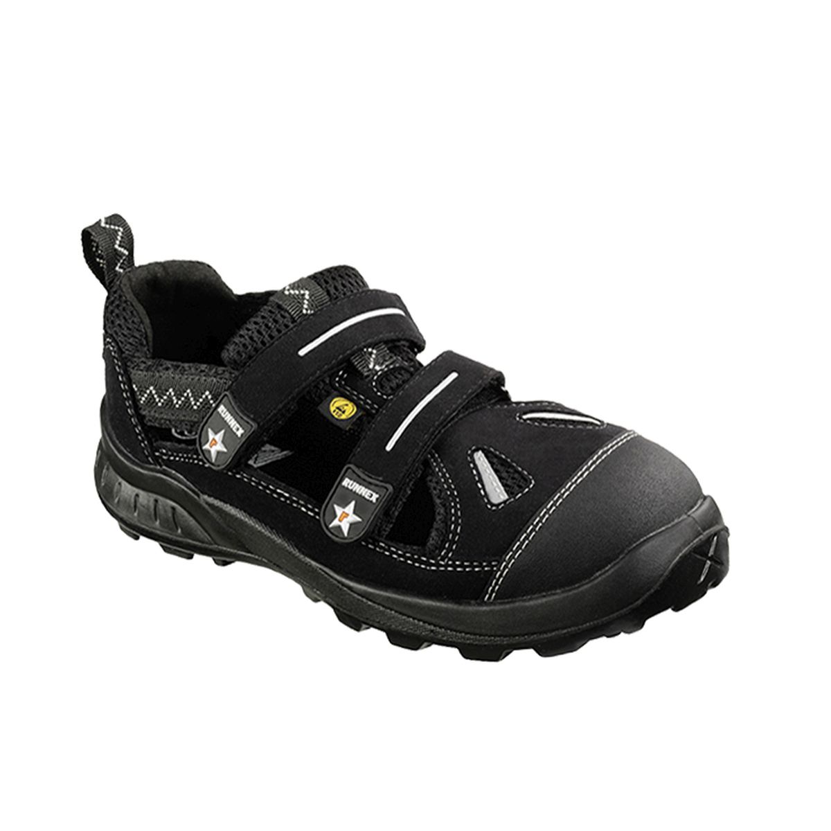 RUNNEX® S1-ESD-Sicherheitsklettsandalen TeamStar in Schwarz / Silber, Gr. 45