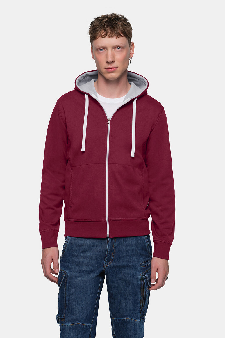 HAKRO 455 Kapuzenjacke Bonded ECO in weinrot/silber, Größe 2XL