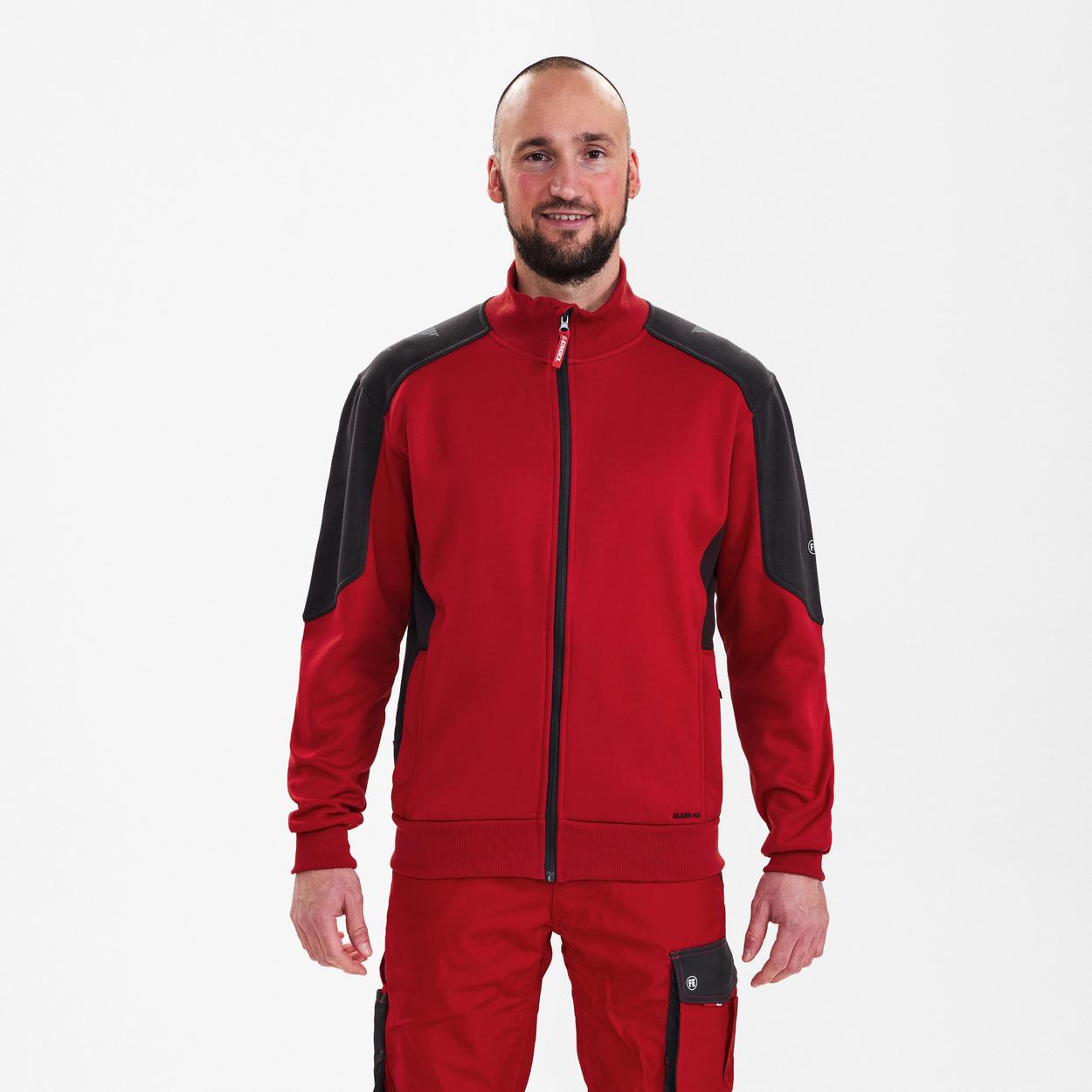 ENGEL Galaxy Sweatcardigan mit Kragen in Tomato Red/Anthrazit Grau, Größe XS