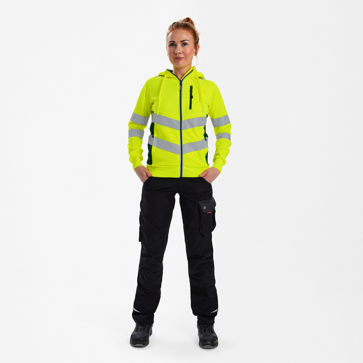ENGEL Safety Damen Sweatcardigan in Gelb/Grün, Größe XS
