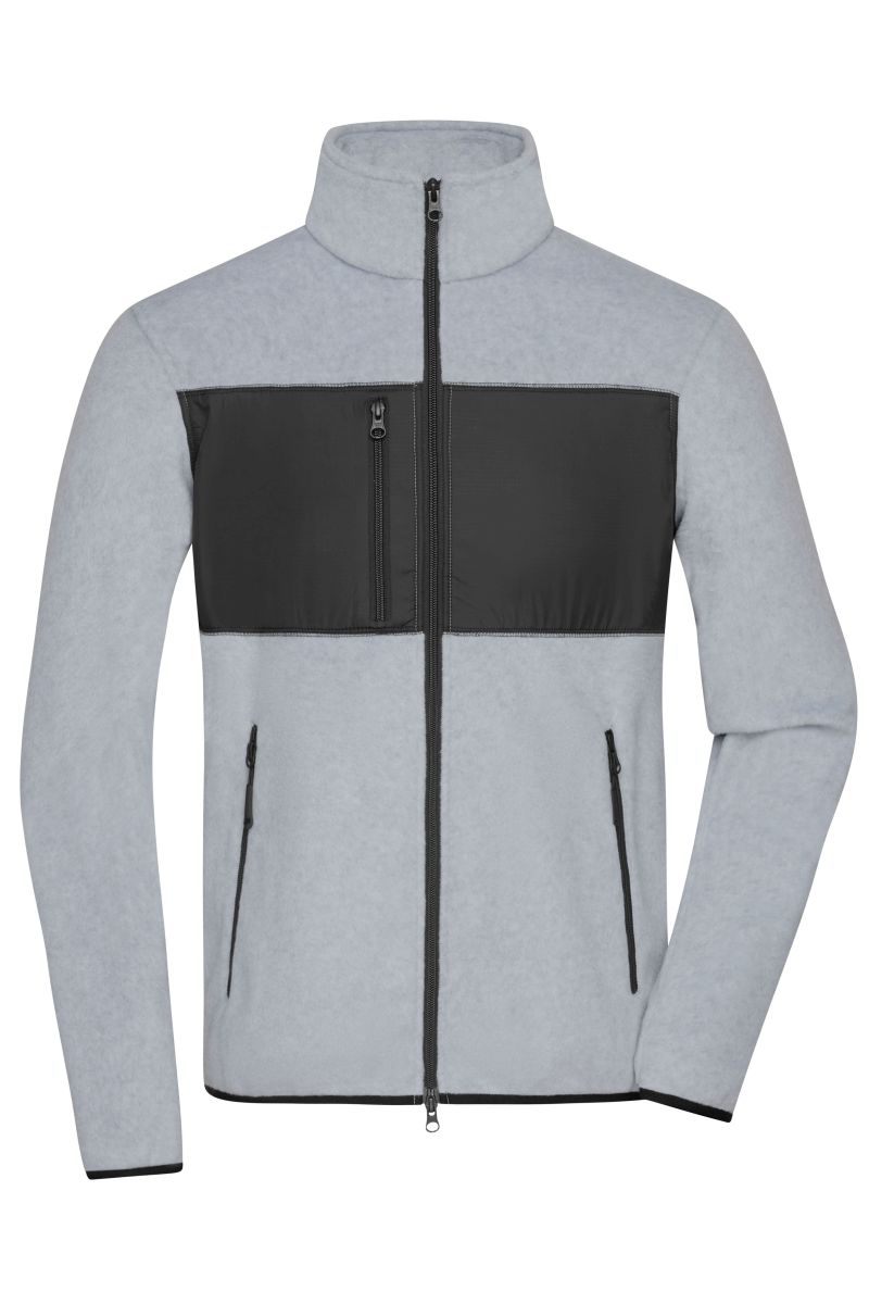 JN1312 Herren Fleece Jacke in Light-Melange / Black, Größe L von James & Nicholson