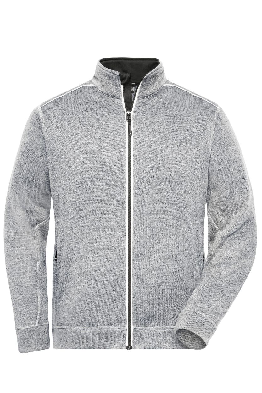 Men's Knitted Workwear Fleece Jacket - SOLID - "JN898" in White-Melange/Carbon, Größe 6XL - Daiber