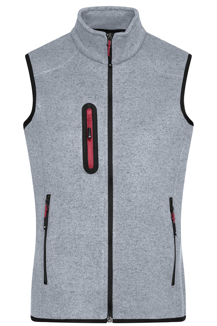 Men's Knitted Fleece Vest "JN774" in Light-Grey-Melange/Red, Größe 3XL - Daiber
