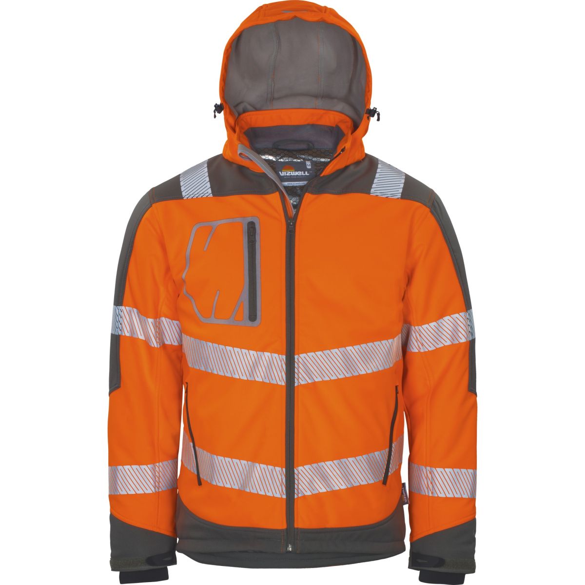 Winter-Kontrast-Softshelljacke leuchtorange-grau von Vizwell