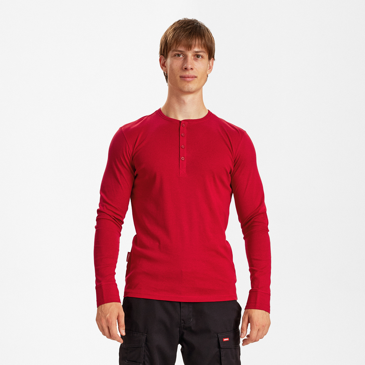 ENGEL Extend Grandad langarm-Shirt in Tomato Red, Größe XS