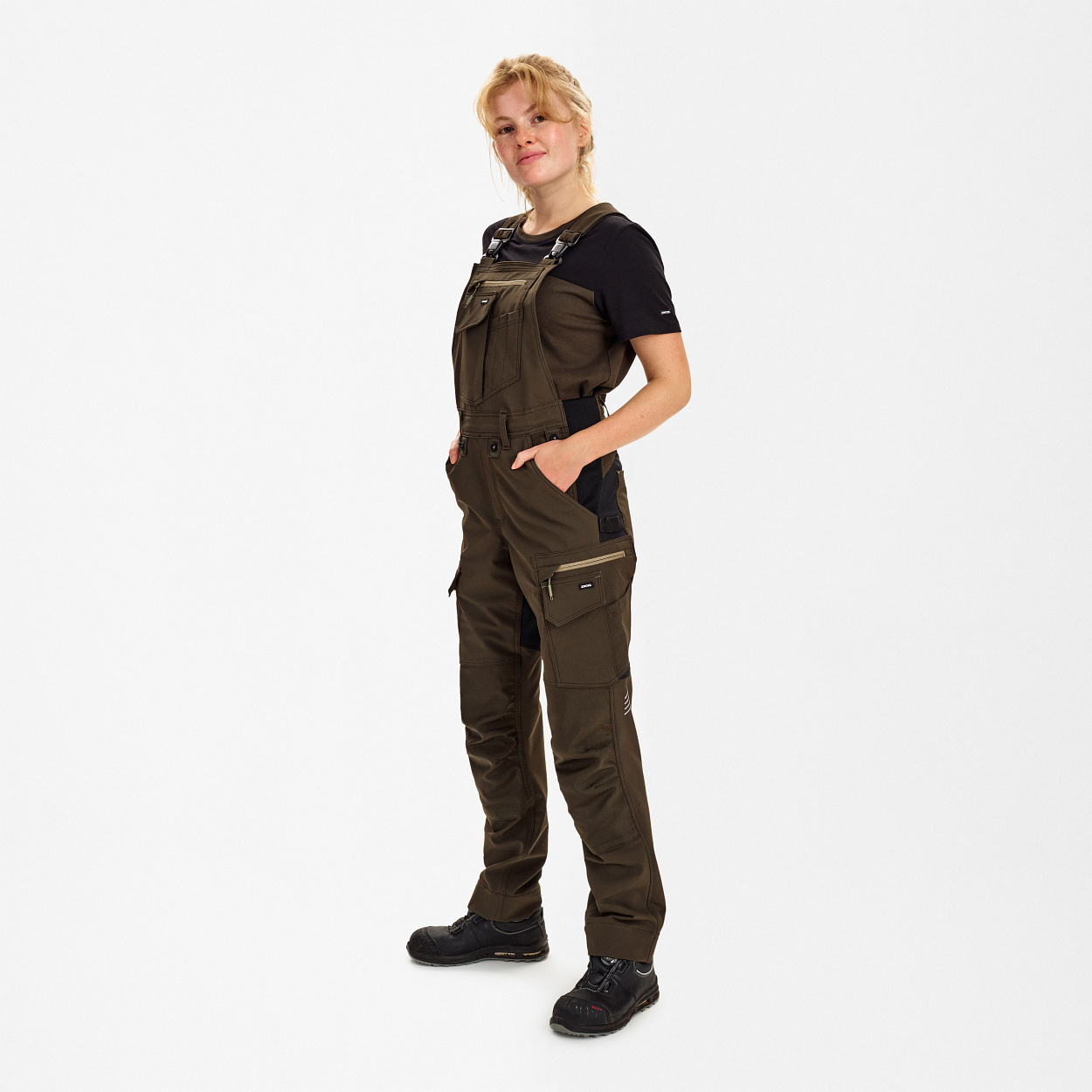 ENGEL Entire Damen Latzhose mit 4-Wege-Stretch in Forest Green/Schwarz, Größe 48