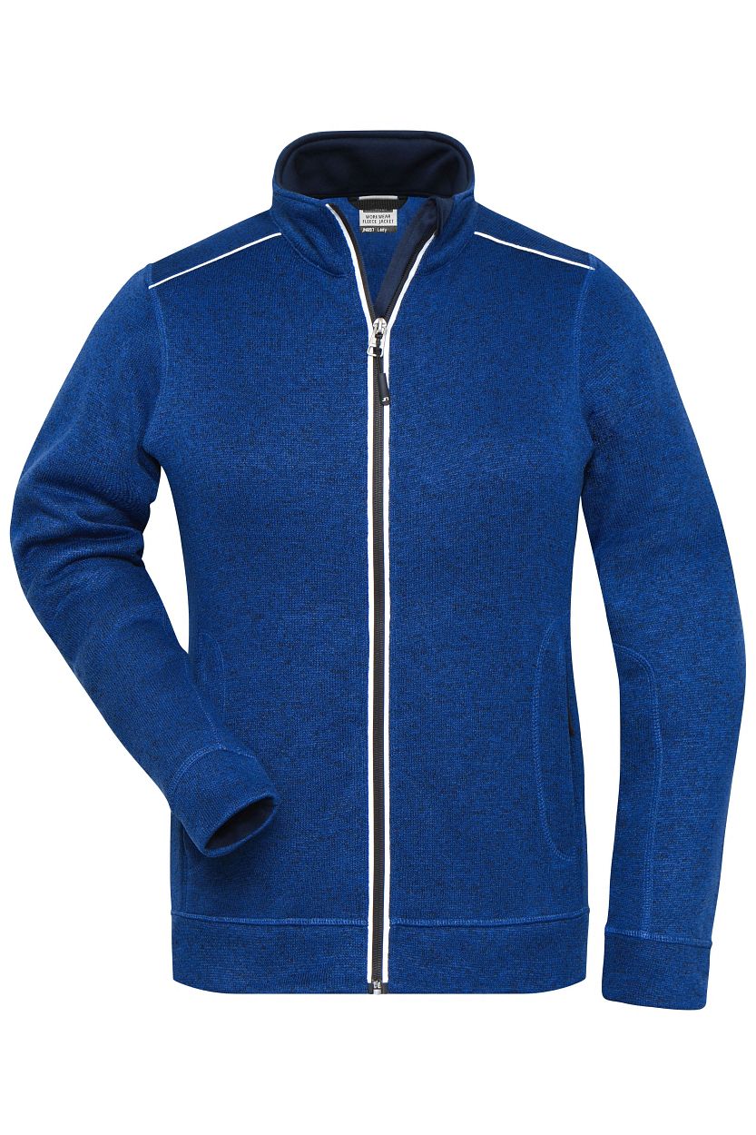 Ladies' Knitted Workwear Fleece Jacket - SOLID - "JN897" in Dark-Royal-Melange/Navy, Größe 4XL - Daiber