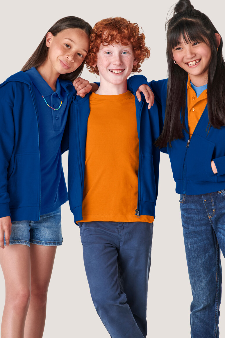 HAKRO 620 Kinder Kapuzen-Sweatjacke Premium in royalblau, Größe 128