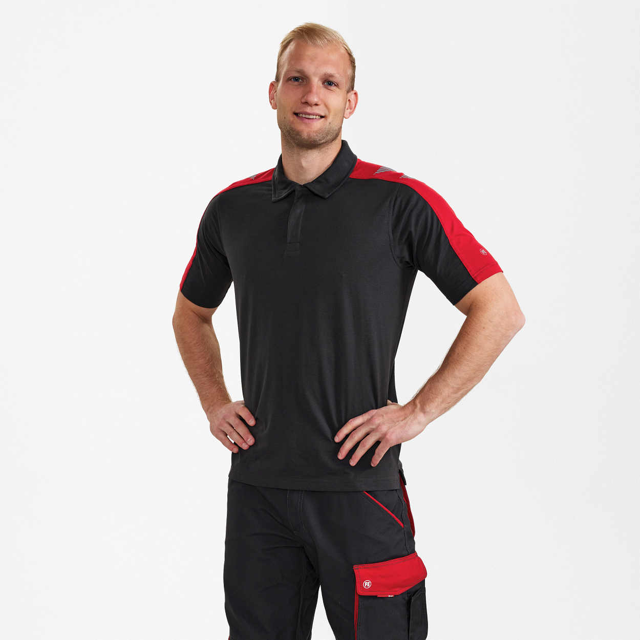 ENGEL Galaxy Poloshirt in Anthrazit Grau/Tomato Red, Größe XS