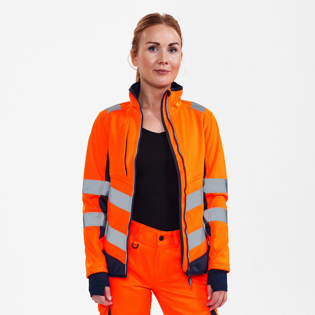 ENGEL Safety Damen Softshelljacke in Orange/Blue ink, Größe XS
