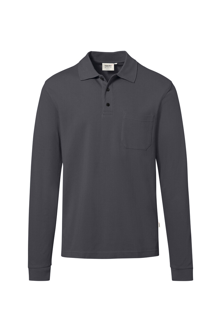 HAKRO 817 Pocket-Longsleeve-Polo MIKRALINAR® ECO in Karbongrau, Größe 6XL