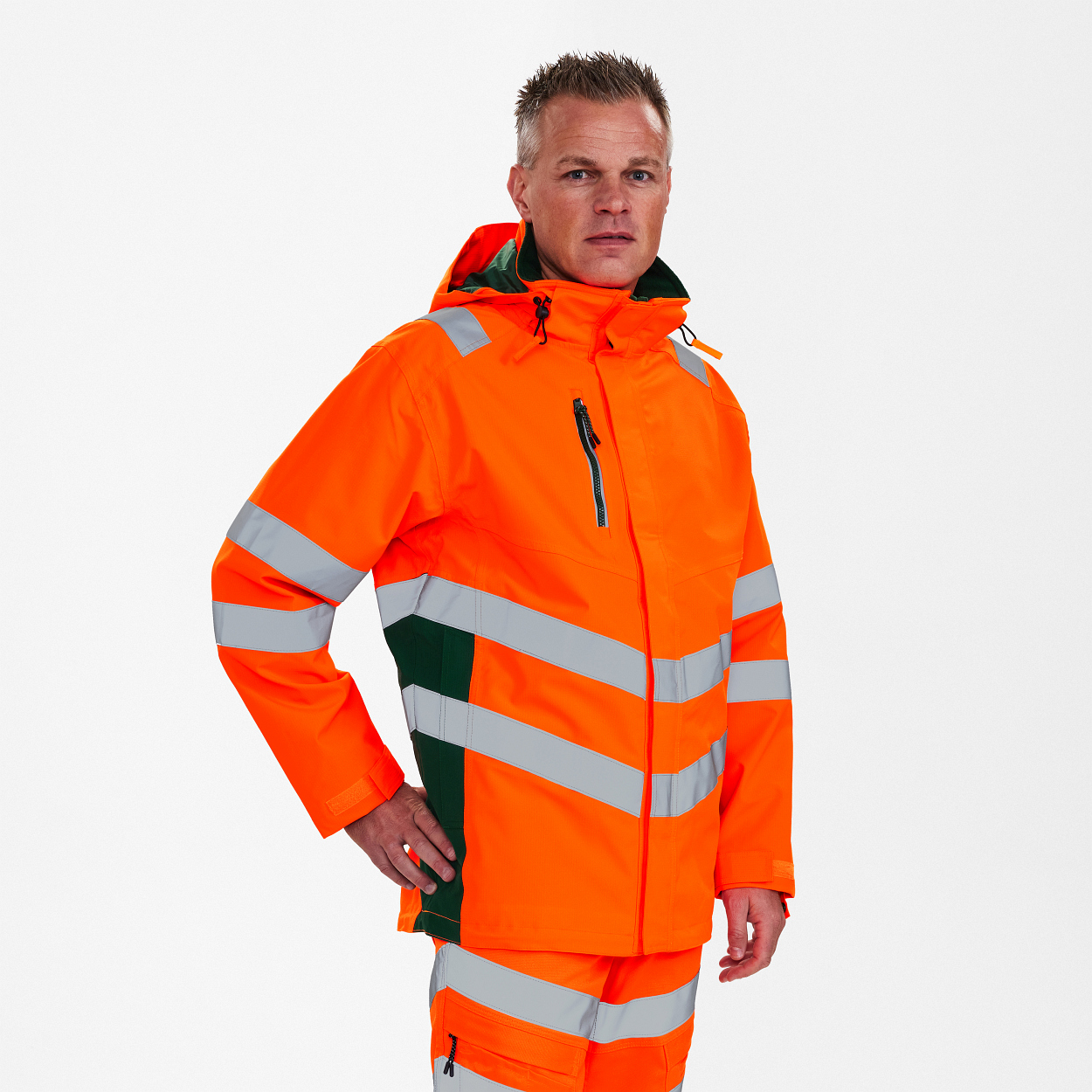 ENGEL Safety Shellparka in Orange/Grün, Größe XS