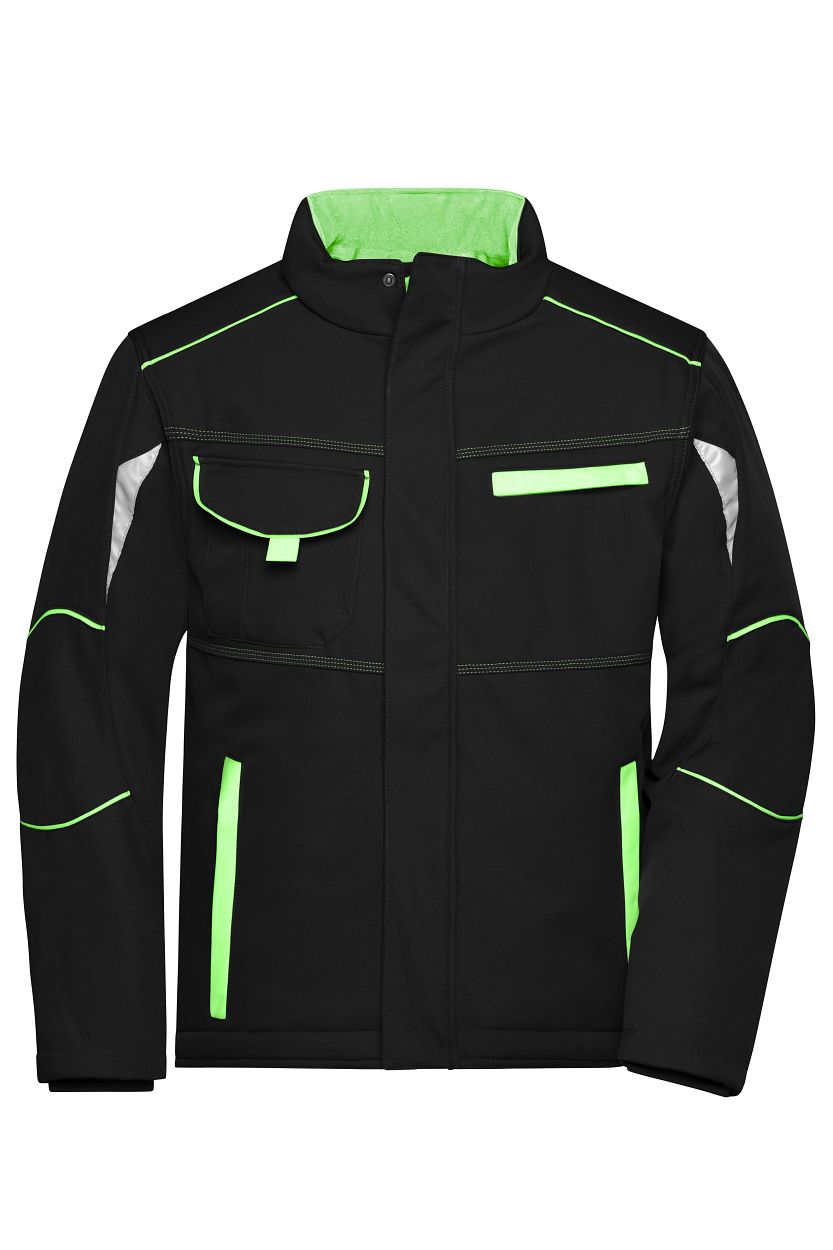 Workwear Softshell Padded Jacket - COLOR - "JN853" in Black/Lime-Green, Größe 6XL - Daiber