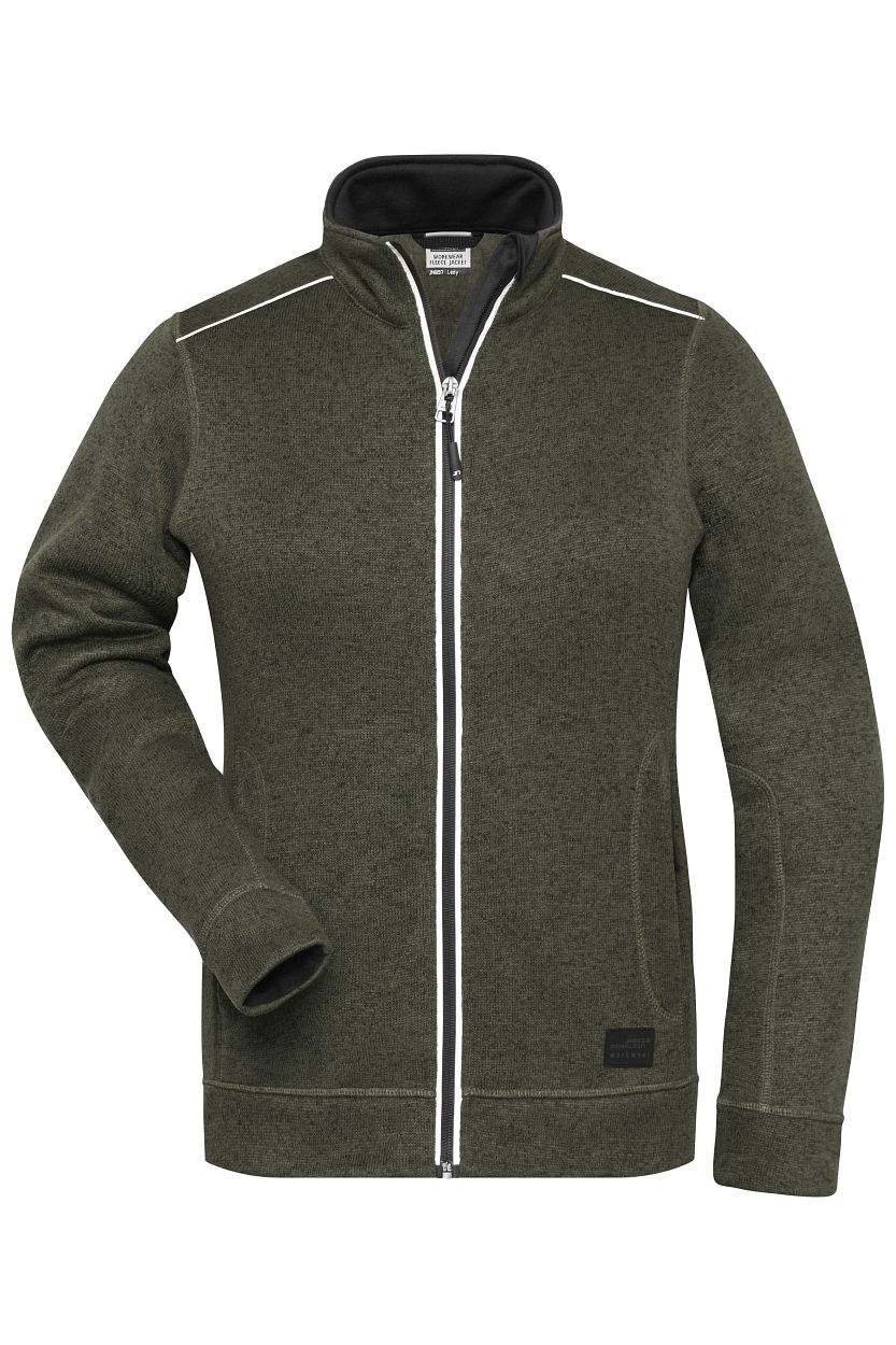 Ladies' Knitted Workwear Fleece Jacket - SOLID - "JN897" in Olive-Melange/Black, Größe 4XL - Daiber