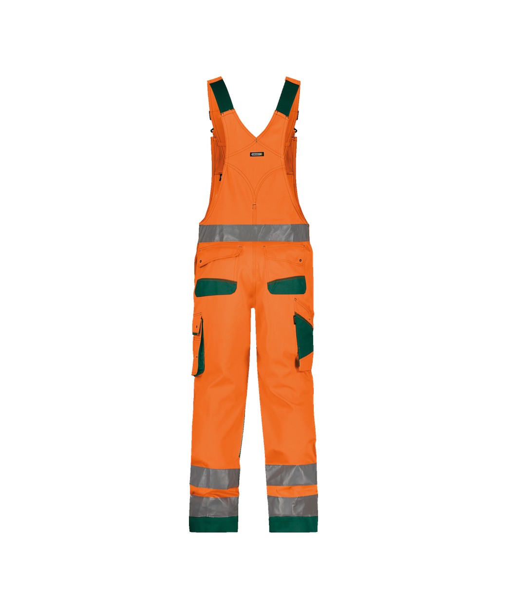 Warnschutz Latzhose mit Kniepolstertaschen "DASSY® Malmedy" in NEONORANGE/FLASCHENGRÜN, Größe 58 - langer Schritt PESCO74