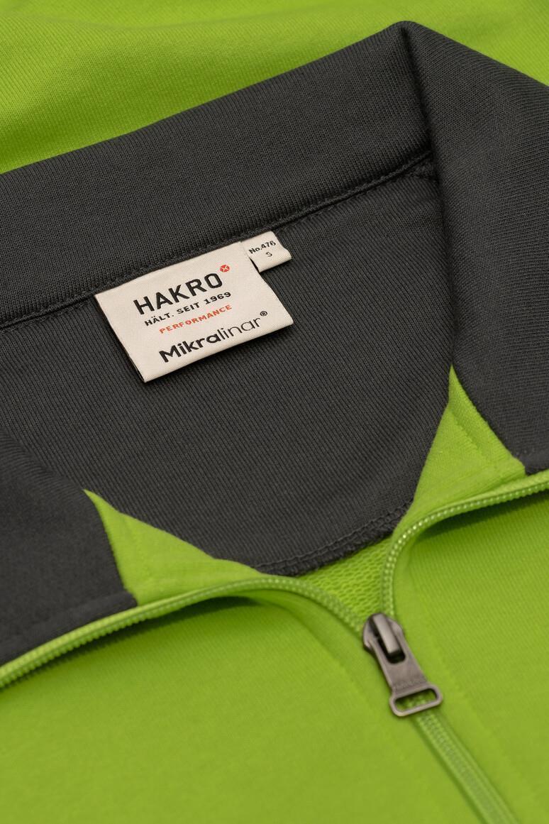 HAKRO 476 Zip-Sweatshirt Contrast MIKRALINAR® in Kiwi/Anthrazit, Größe 6XL