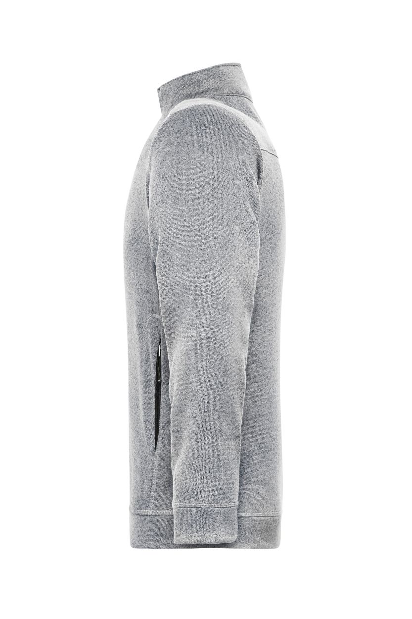Men's Knitted Workwear Fleece Jacket - SOLID - "JN898" in White-Melange/Carbon, Größe 6XL - Daiber