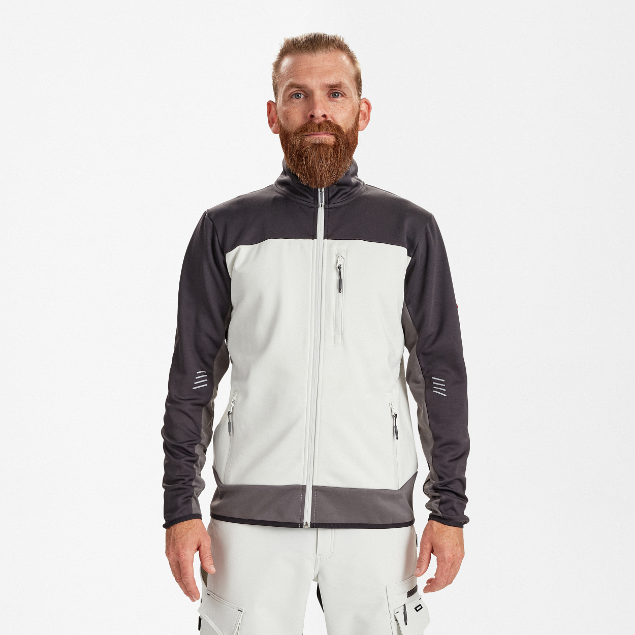 ENGEL Entire Midlayer-Cardigan in Bone White / Anthracite Grey, Größe XS