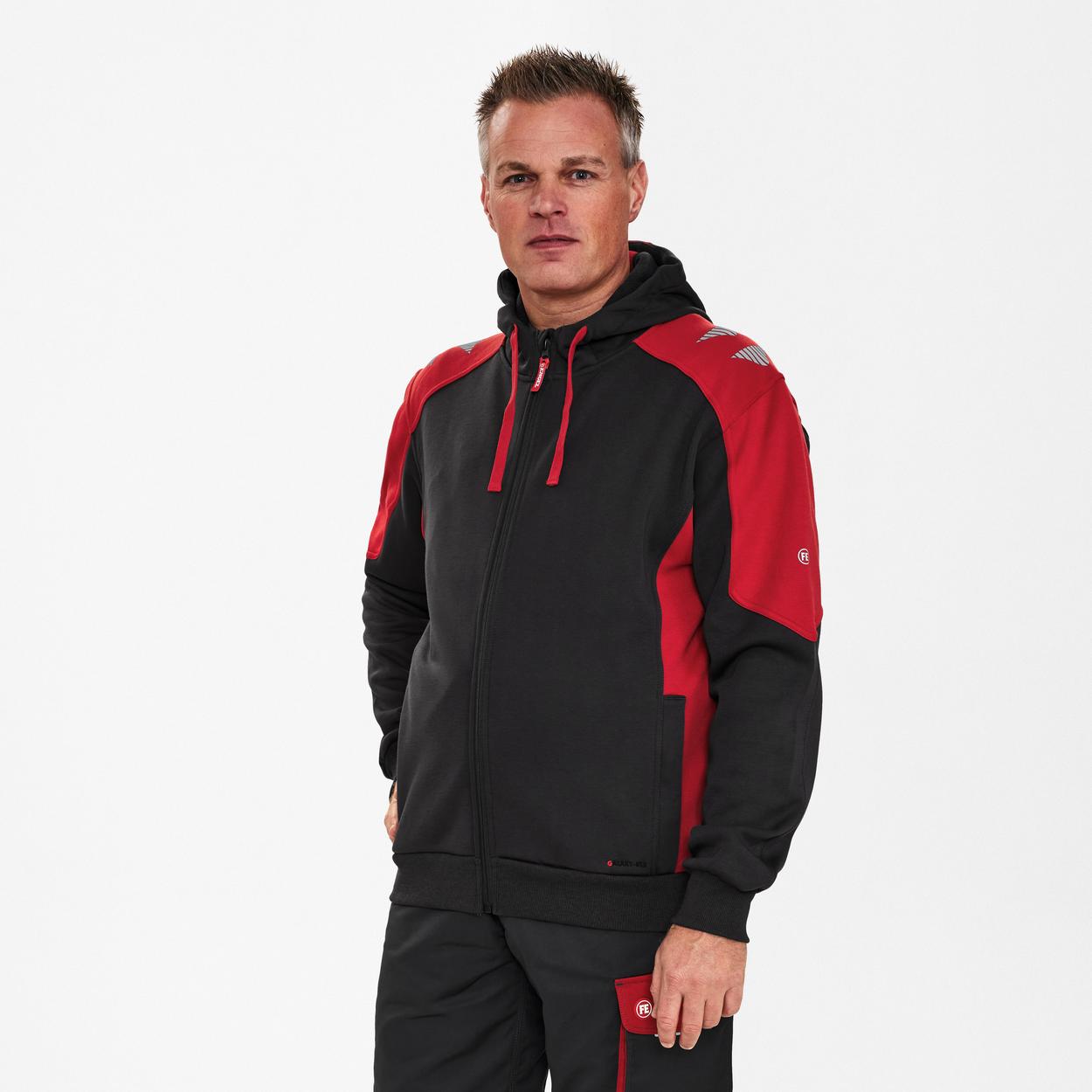 ENGEL Galaxy Sweatcardigan mit Kapuze in Anthrazit Grau/Tomato Red, Größe XS