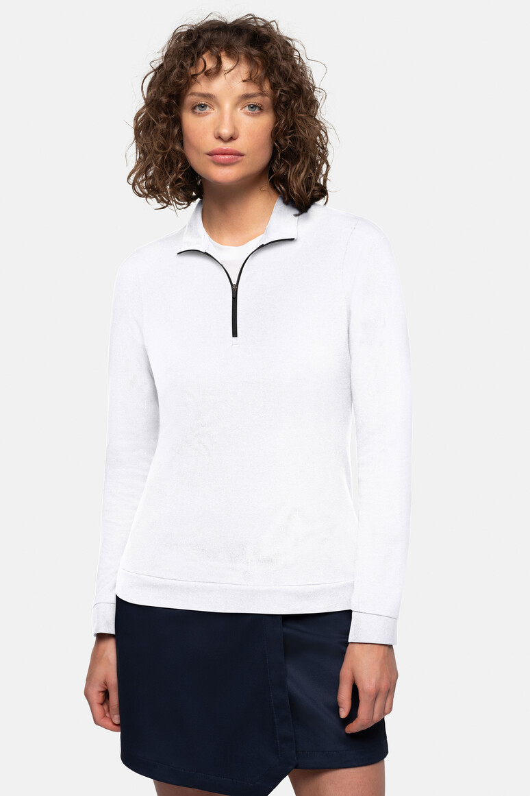 HAKRO 335 Damen Zip-Longsleeve Piqué MIKRALINAR® ECO in Weiß, Größe 3XL HAKRO 335 Damen Zip-Longsleeve Piqué MIKRALINAR® ECO in Weiß, Größe 3XL