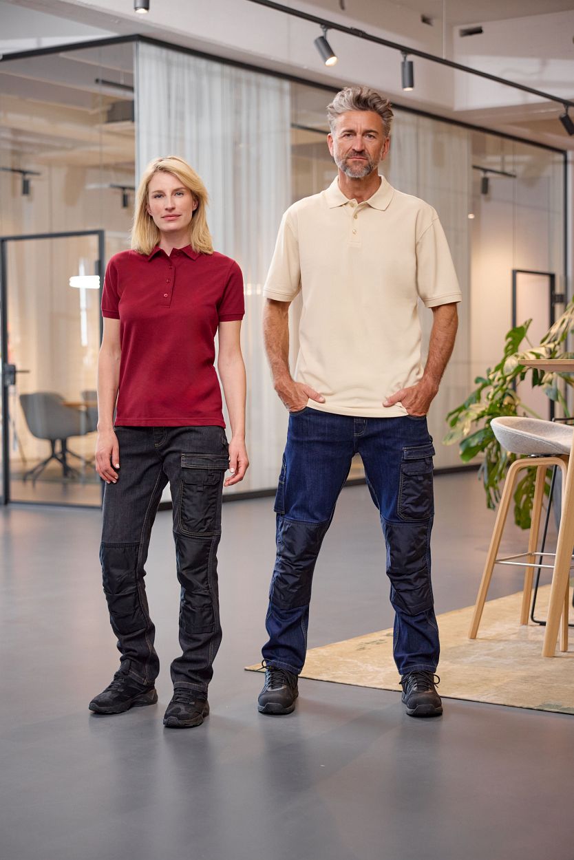 Men's ORGANIC Workwear Polo OCS Blended "JN874" in Steel-Blue, Größe 6XL - Daiber