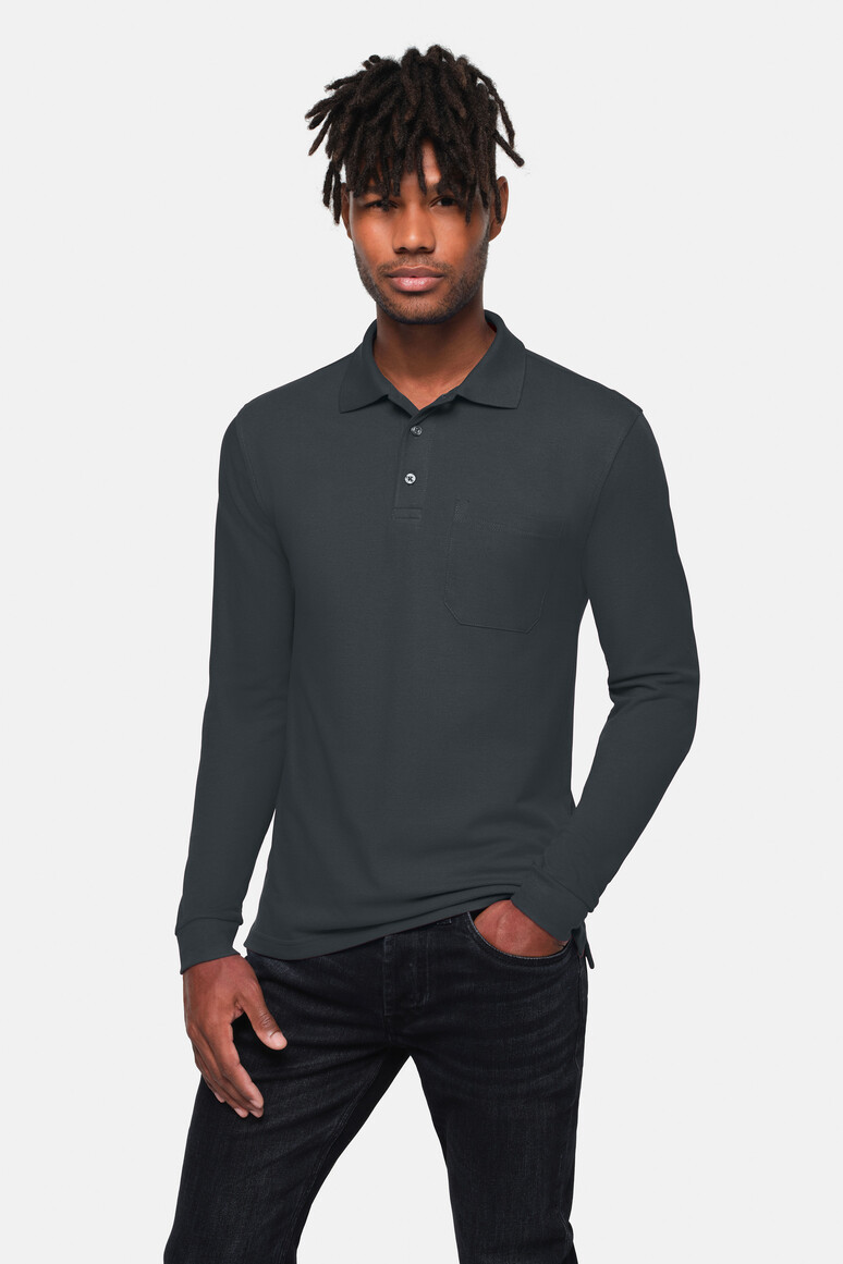 HAKRO 817 Pocket-Longsleeve-Polo MIKRALINAR® ECO in Anthrazit, Größe 6XL