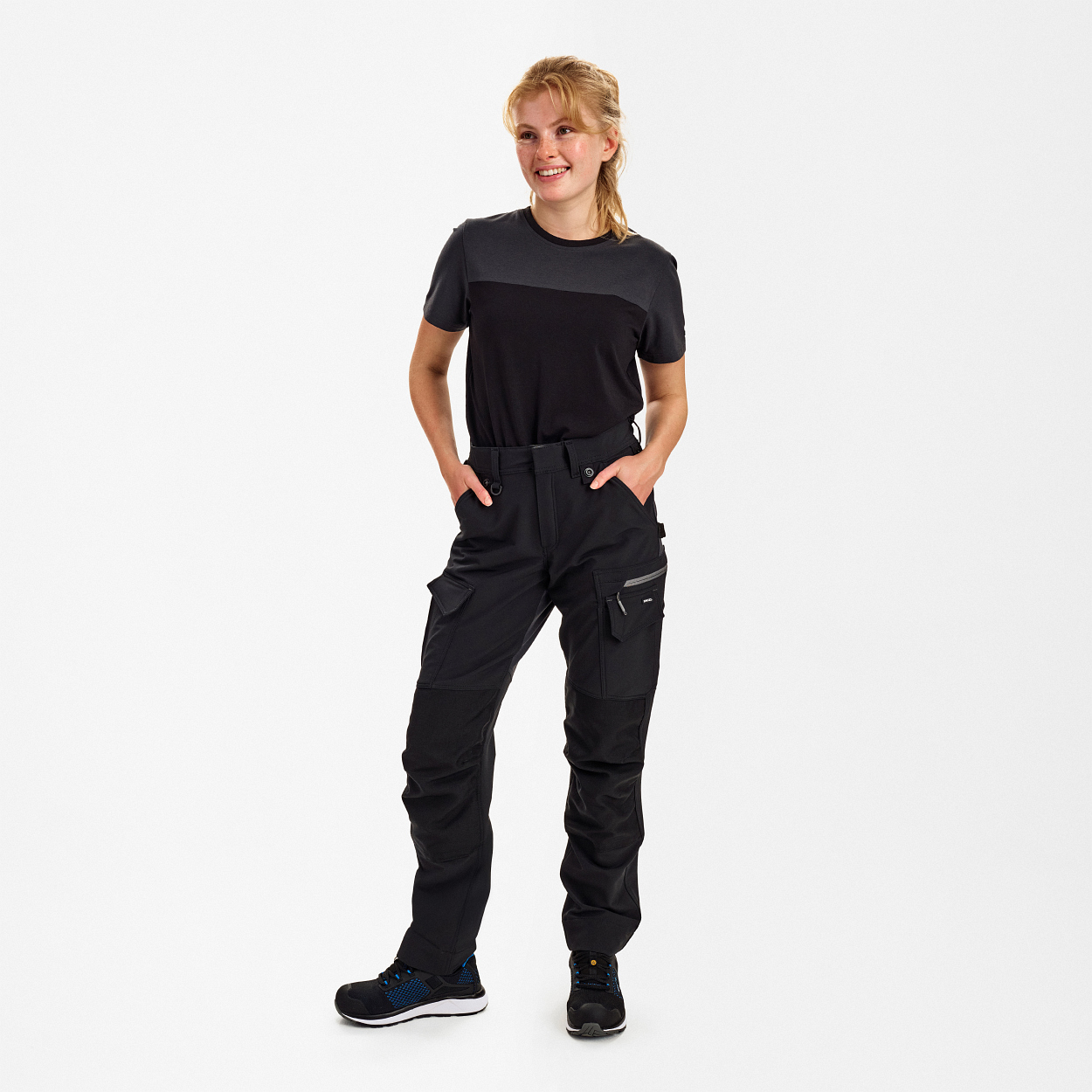 Entire Damen Arbeitshose mit 4-Wege-Stretch in Schwarz/Anthrazit Grau, Größe 48