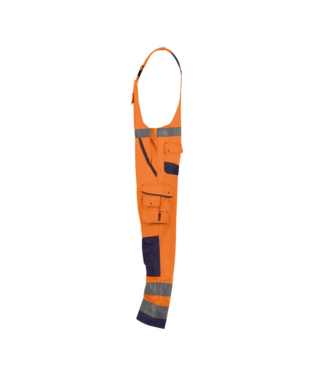 Warnschutz Latzhose mit Kniepolstertaschen "DASSY® Malmedy" in NEONORANGE/DUNKELBLAU, Größe 58 - langer Schritt PESCO74