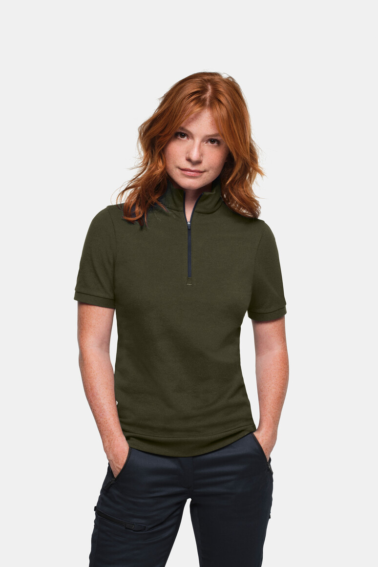 HAKRO 334 Damen Zip-Shirt Piqué MIKRALINAR® ECO in Olive, Größe 6XL HAKRO 334 Damen Zip-Shirt Piqué MIKRALINAR® ECO in Olive, Größe 6XL
