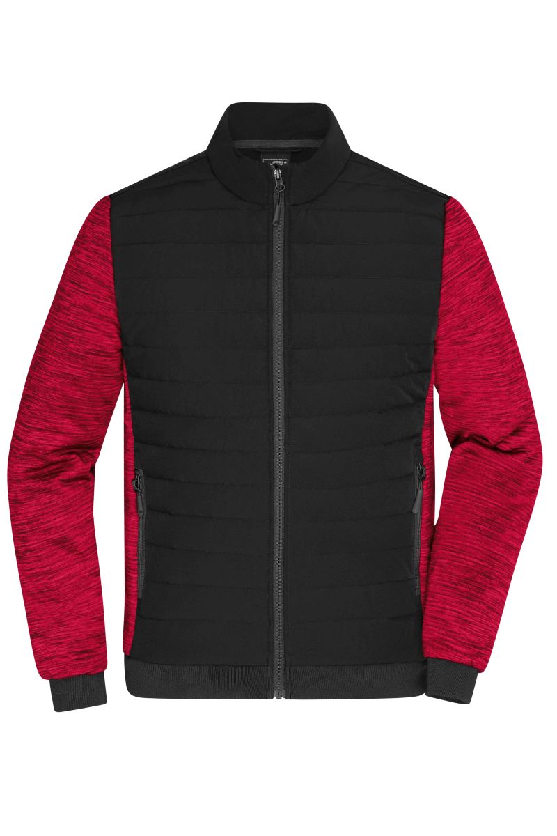 JN1866 Herren gefütterte Hybrid Jacke in Black / Red-Melange, Größe L von James & Nicholson