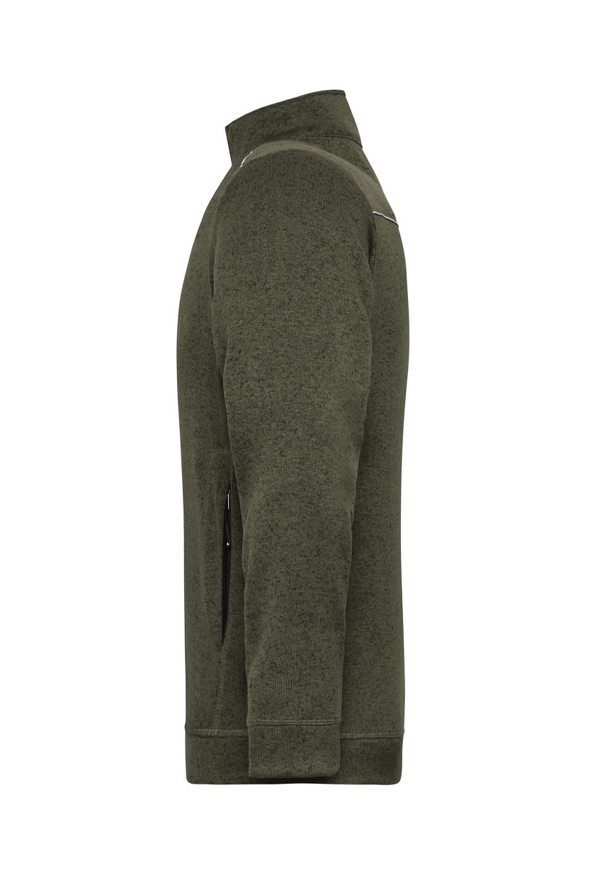 Men's Knitted Workwear Fleece Jacket - SOLID - "JN898" in Olive-Melange/Black, Größe 6XL - Daiber