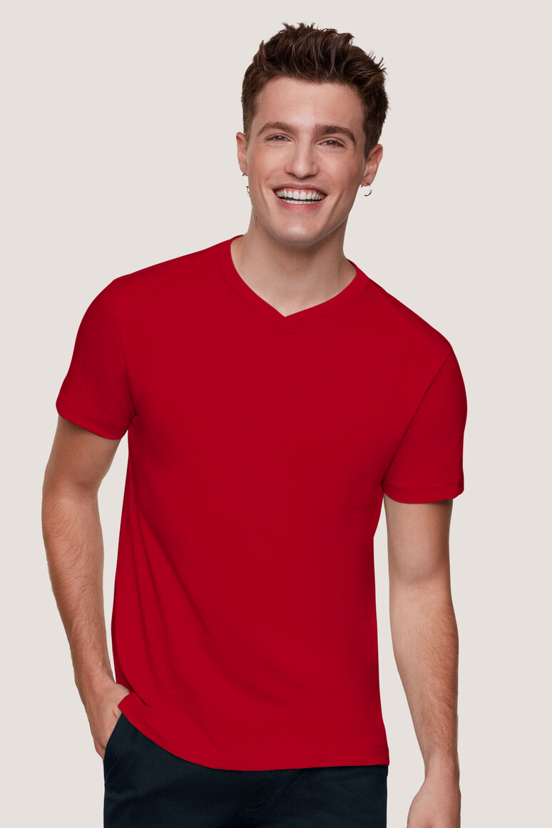 HAKRO 226 V-Shirt Classic in rot, Größe XL