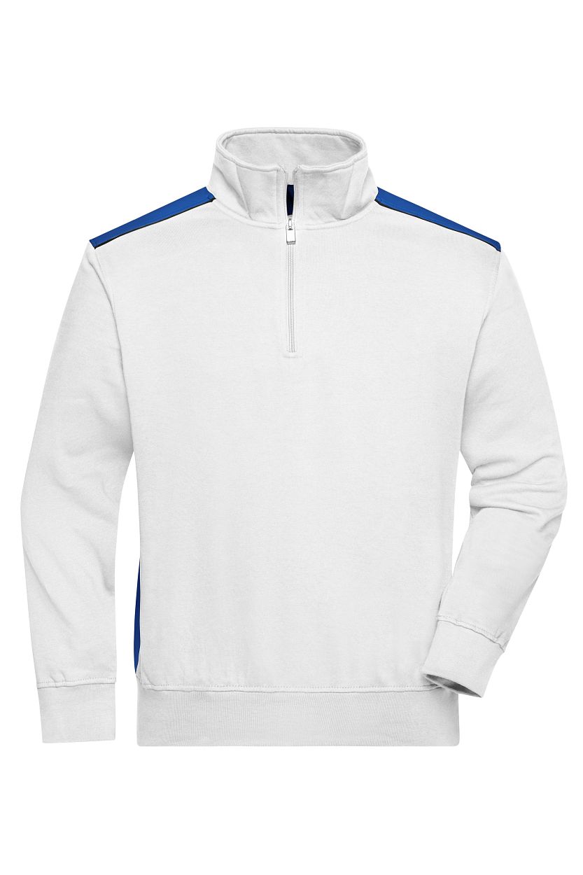 Workwear Half-Zip Sweat - COLOR - "JN868" in White/Royal, Größe 6XL - Daiber