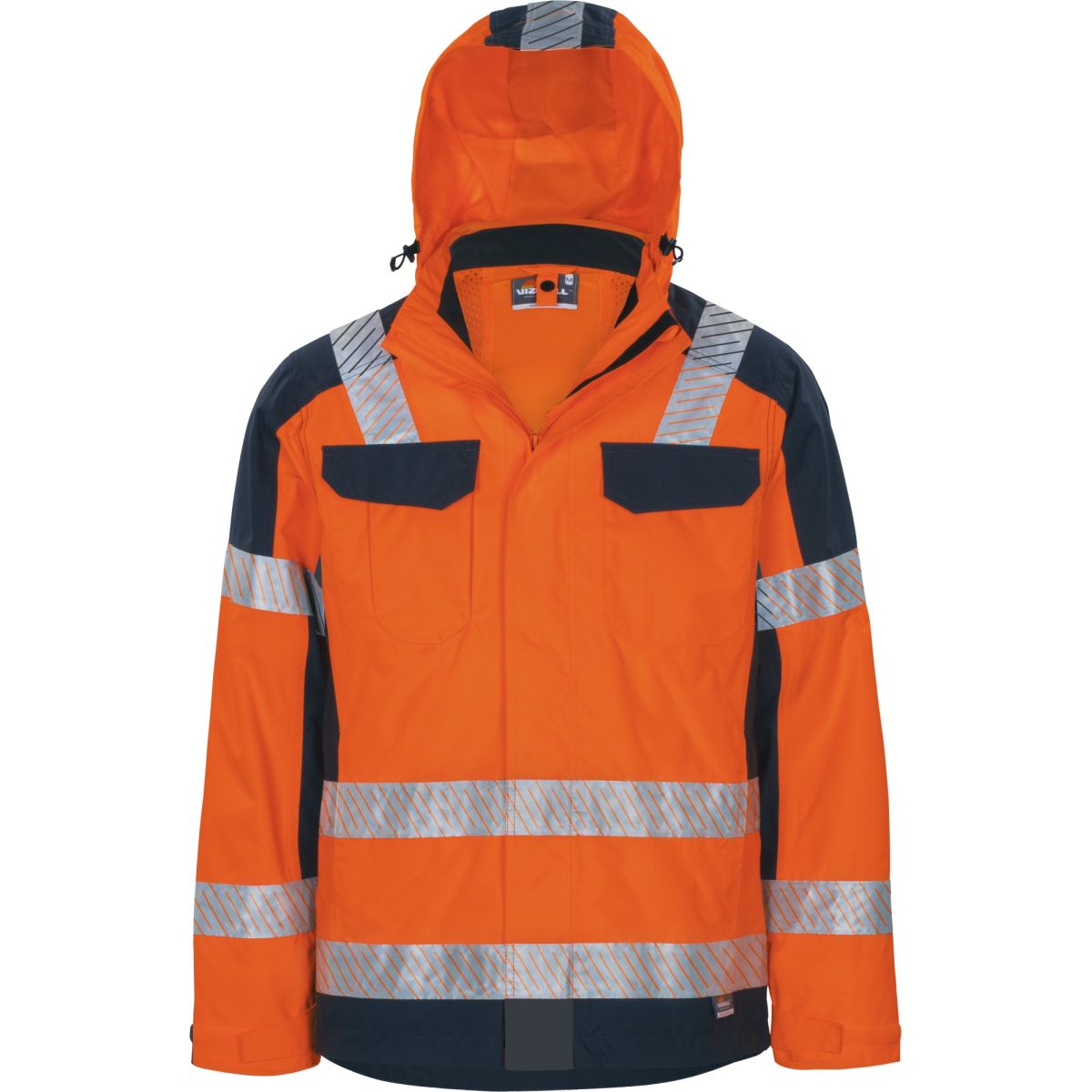 Warnschutz-Kontrast Außenjacke leuchtorange-marine von Vizwell