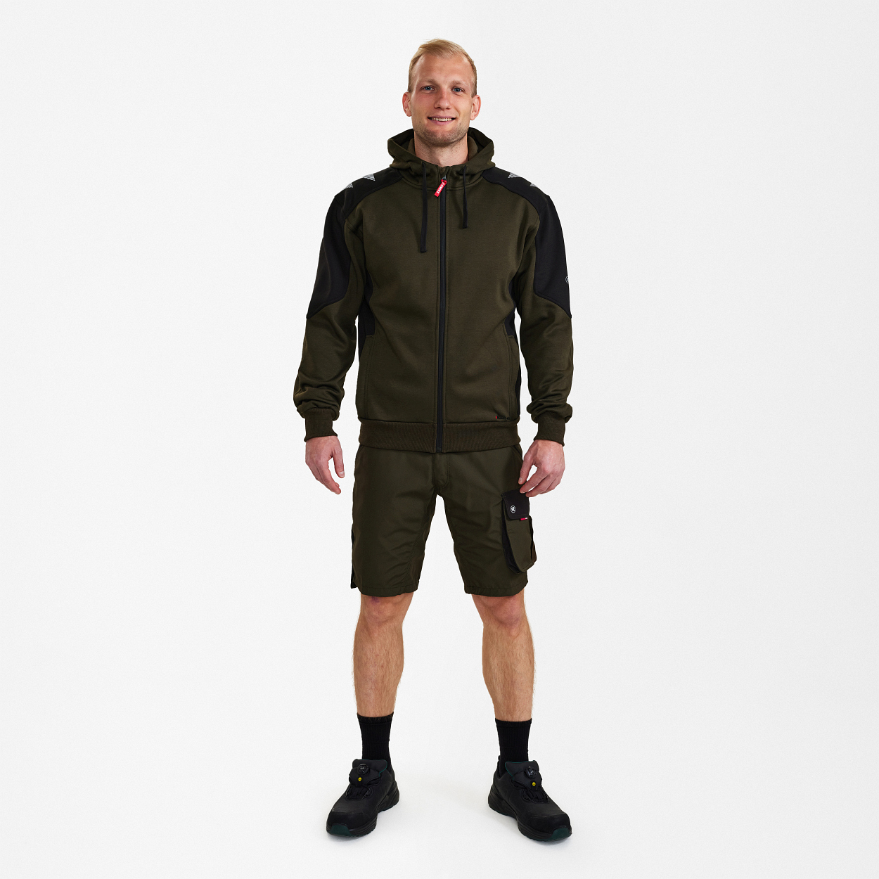 ENGEL Galaxy Sweatcardigan mit Kapuze in Forest Green/Schwarz, Größe 2XL