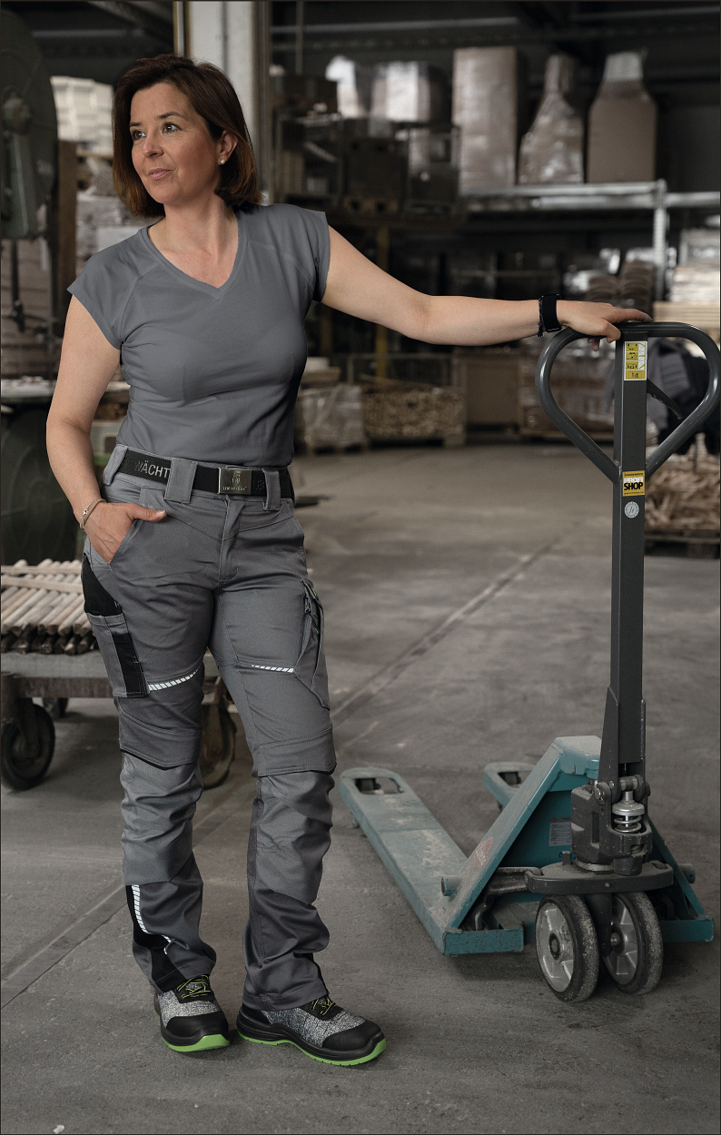 Damen T-Shirt "Lisa" Flex Line Grau FLXDT, Gr. 36 von Leibwächter Damen-Bundhose Flex Line Grau/Schwarz FLXDH, Gr. 52 von Leibwächter